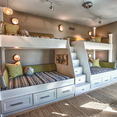 Kids' room - mid-sized coastal gender-neutral ceramic tile and gray floor kids' room idea in Miami with gray walls