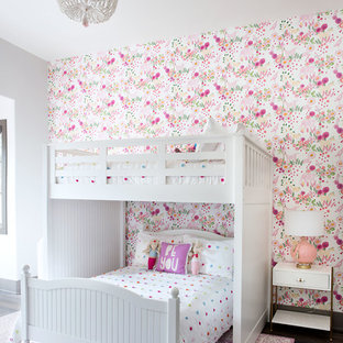 Example of a mid-sized transitional girl dark wood floor and brown floor kids' room design in Austin with white walls