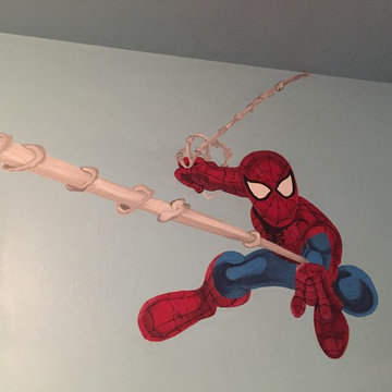 Spiderman slinging webs in the Superhero Squad Mural