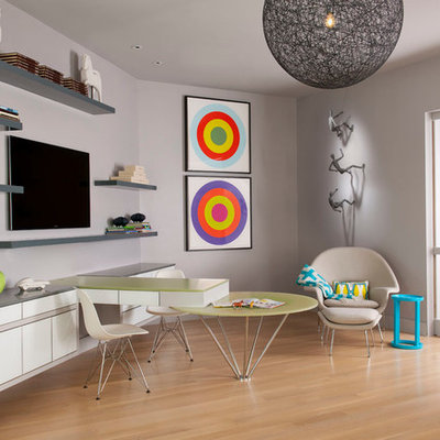 Inspiration for a large contemporary boy light wood floor and beige floor kids' room remodel in Dallas with gray walls