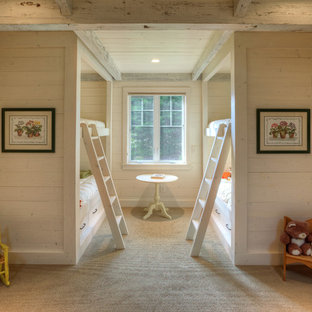 Kids' bedroom - cottage gender-neutral carpeted and beige floor kids' bedroom idea in Seattle with beige walls