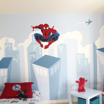 Superheroes themed boy`s bedroom