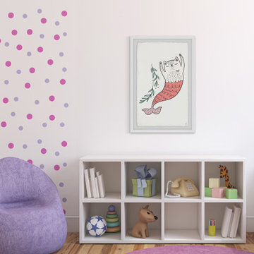 "Swimming Pink Purrmaid" Framed Painting Print