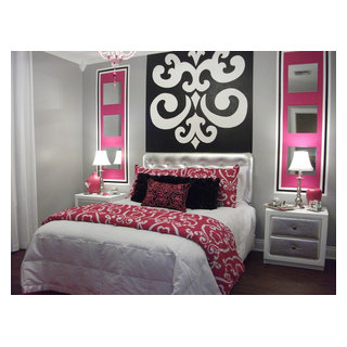 pink black and white damask bedding