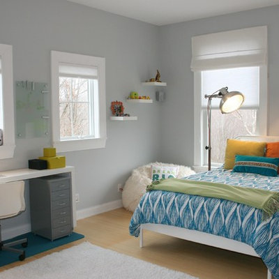 Inspiration for a transitional gender-neutral bamboo floor and beige floor kids' room remodel in New York with gray walls