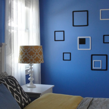 Teenage girl's blue bedroom, Sharon, MA