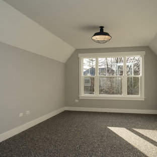 Mid-sized arts and crafts gender-neutral carpeted kids' room photo in Chicago with gray walls