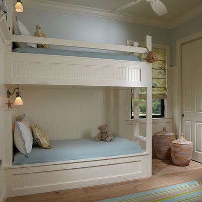 Beach style gender-neutral light wood floor kids' room photo in Miami with blue walls