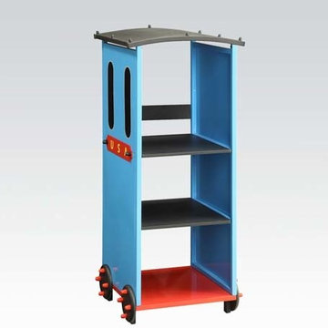 Tobi Bookcase in Blue, Red and Black Train Theme