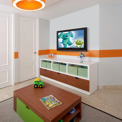 Example of a mid-sized trendy boy marble floor kids' room design in Other