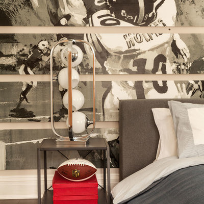 Kids' room - mid-sized traditional boy dark wood floor kids' room idea in New York with multicolored walls
