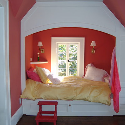 Kids' room - traditional girl dark wood floor kids' room idea in Atlanta with pink walls