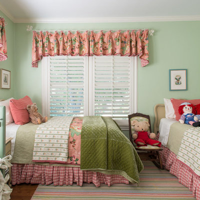 Kids' room - traditional girl dark wood floor kids' room idea in Dallas with blue walls