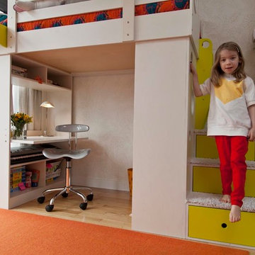Tribeca; A white loft bed with vibrant accent colors