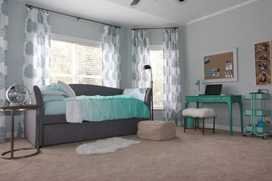Kids' room - mid-sized transitional girl carpeted and beige floor kids' room idea in Orlando with gray walls