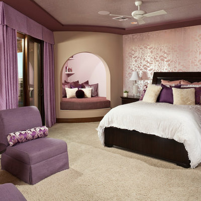 Inspiration for a mid-sized timeless girl carpeted kids' room remodel in Las Vegas with multicolored walls