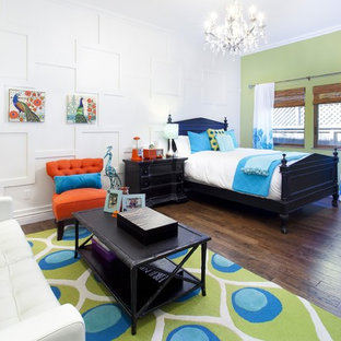 Kids' room - large mediterranean gender-neutral dark wood floor kids' room idea in San Francisco with white walls