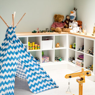 Foto de dormitorio infantil de 4 a 10 años, de estilo americano, con paredes verdes y suelo blanco
