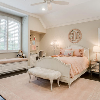 Example of a mid-sized classic girl dark wood floor and brown floor kids' room design in Dallas with gray walls