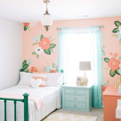 Example of a classic girl kids' bedroom design in Salt Lake City with multicolored walls