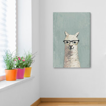 "White Llama with Glasses II" Painting Print on Wrapped Canvas