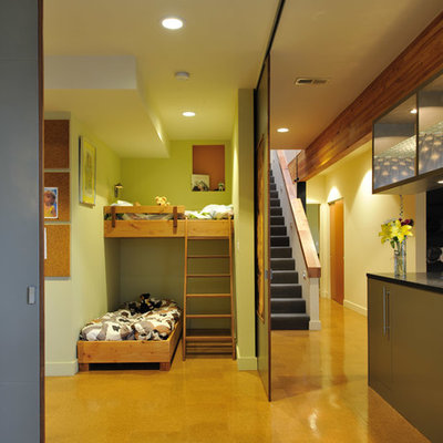 Example of a small trendy cork floor kids' bedroom design in Portland