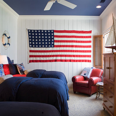 Inspiration for a timeless gender-neutral carpeted and beige floor kids' room remodel in Atlanta with white walls