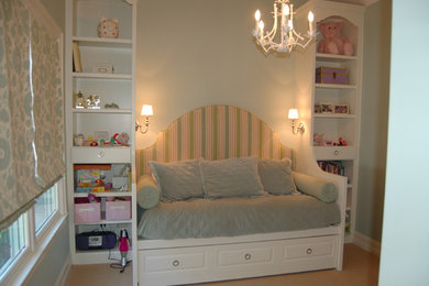 Kids' room - mid-sized traditional girl kids' room idea in Chicago with white walls