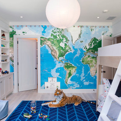 Transitional boy light wood floor kids' room photo in Raleigh with multicolored walls