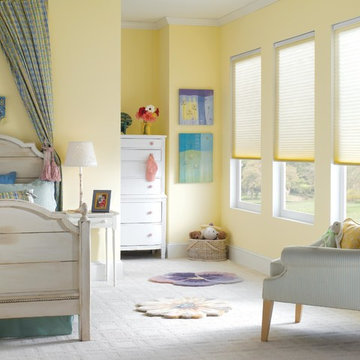 Yellow Kids Room with Honeycomb Shades