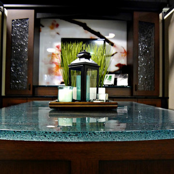 1" thick cast glass counter with a textured bottom
