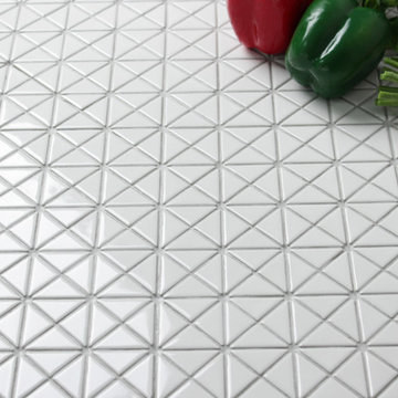 1" triangular single color porcelain mosaic tile, white kitchen floor