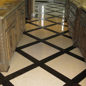 5" Hand Scraped Hardwood and 24" Marble Tile Inlay Lattice