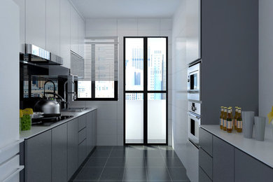 Immagine di una cucina abitabile minimalista