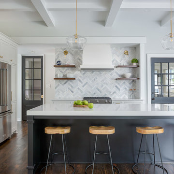 A Bold, Minimal Kitchen With Asian Statuary Herringbone Tile
