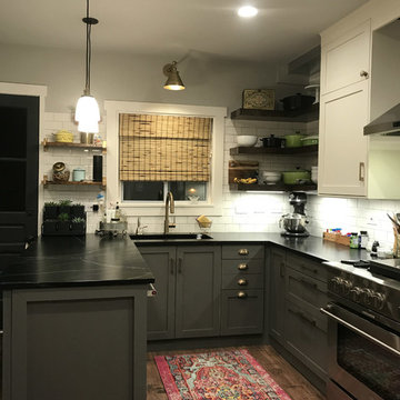 A Kraus sink and a soapstone countertop