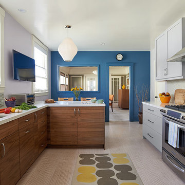 A Play on Greys & Blues: Remodeled Kitchen & Family Room