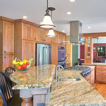 A raised bar portion gives this island extra counter space