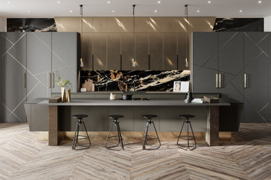 Große Moderne Küche mit Kücheninsel in London