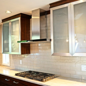 African Ribbon Mahogany Kitchen - Stainless Steel Doors