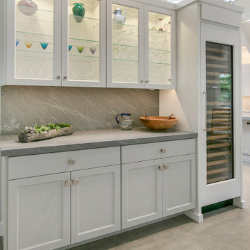 White Cabinetry with Glass Doors and Wine Refrigerator