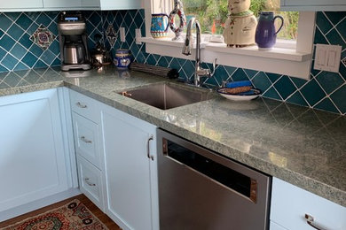 Kitchen - southwestern kitchen idea in San Francisco with shaker cabinets and blue cabinets