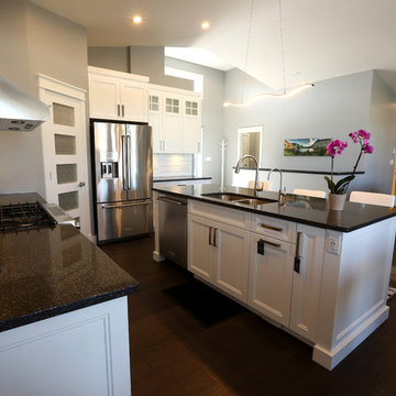 All White Kitchen with Dark Counter Tops