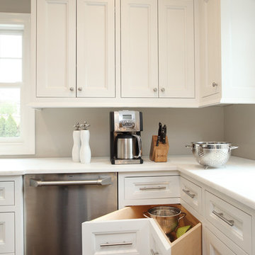 Angled Corner Drawer - Transitional White Kitchen