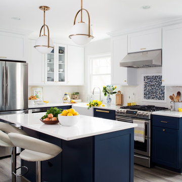 75 Kitchen With Blue Cabinets And An, White Kitchens With Navy Blue Islands
