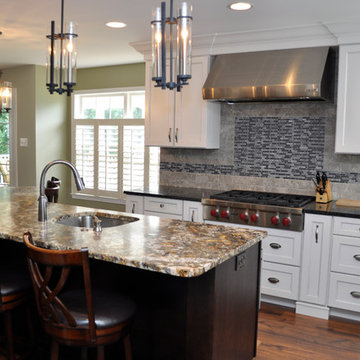 Antique White Norkraft Cabinetry with Textured Leather Granite