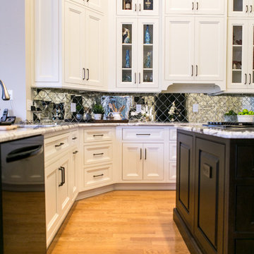 Antiqued-Mirror Tile Backsplash Kitchen Remodel