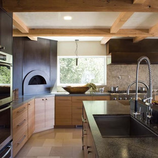 Inspiration for a contemporary kitchen remodel in San Francisco with medium tone wood cabinets