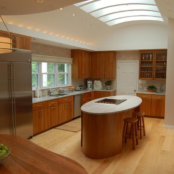 Arched ceiling expands contemporary kitchen