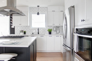 Trendy kitchen photo in Montreal with shaker cabinets and quartz countertops